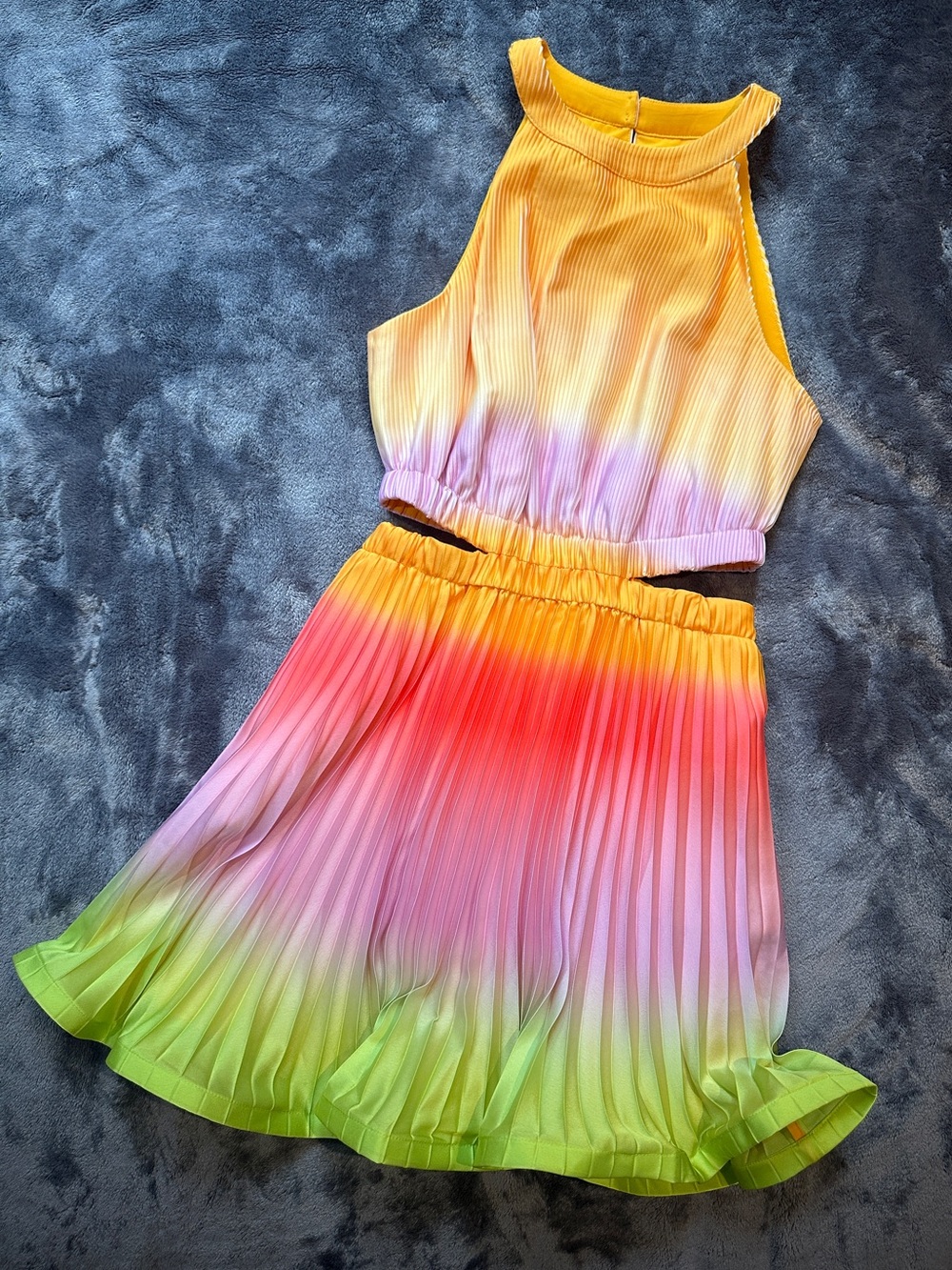 Jonathan Simkhai Colorful Ombré Pleated Cut-Out Mini Dress Elastic Waist size 2